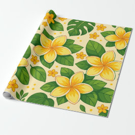 Yellow Tropical Flowers with Lush Green Leaves Geschenkpapier