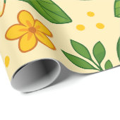 Yellow Tropical Flowers with Lush Green Leaves Geschenkpapier (Rolleneckpunkt)