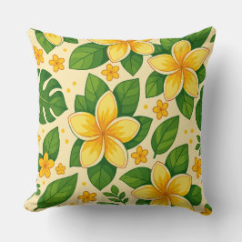 Yellow Tropical Flowers with Lush Green Leaves Kissen