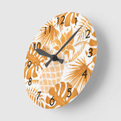 Yellow tropical pineapple golden white botanical runde wanduhr (Winkel)