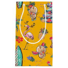 Yellow Tropical Santa Gift Bag Kleine Geschenktüte