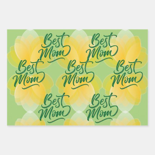 Yellow Tulip Design, Script Letters Beste Mama Geschenkpapier Set (Vorderseite 3)