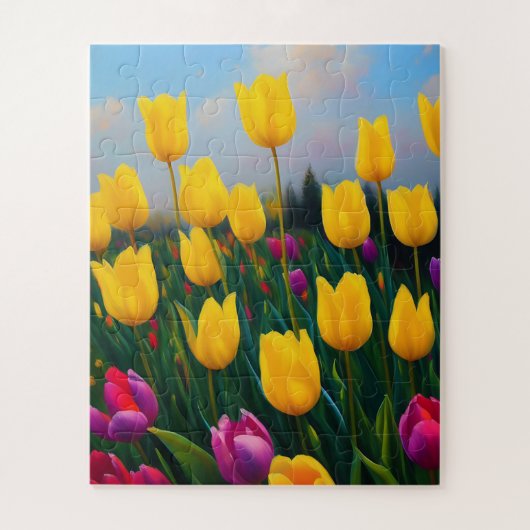 Yellow Tulip Garden Oil Paint, Jigsaw Puzzle (Vertikal)