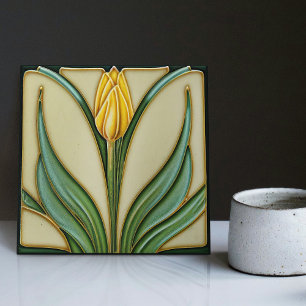 Yellow Tulip Wall Deco, Jugendstil Art Deco Fliese