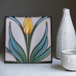 Yellow Tulip Wall Deco, Jugendstil Art Deco Fliese