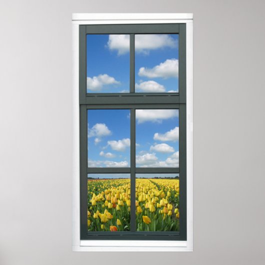 Yellow Tulips Blue Sky Spring Window View Poster (Vorne)