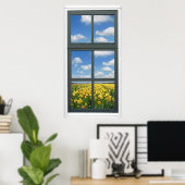 Yellow Tulips Blue Sky Spring Window View Poster (Heimbüro)