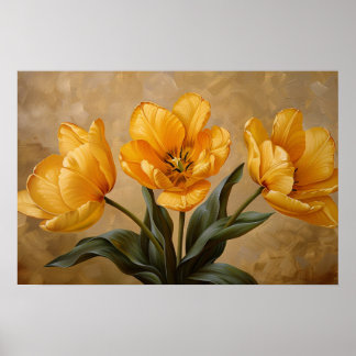 Yellow Tulips botanische Ölmalerei Poster