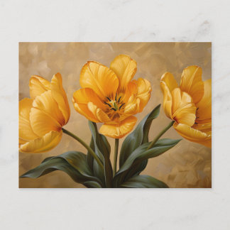 Yellow Tulips botanische Ölmalerei Postkarte