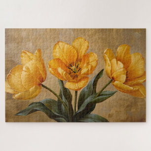 Yellow Tulips botanische Ölmalerei Puzzle
