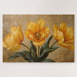 Yellow Tulips botanische Ölmalerei Puzzle