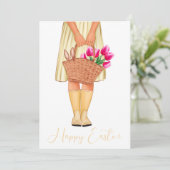 Yellow Tulips Fashion Girl Happy Oaster (Stehend Vorderseite)