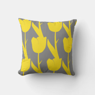 Yellow Tulips Gold Floral Blume Muster Grau Kissen