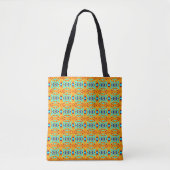 Yellow Turquoise Blau Geometrisches Kreuz Art Déco Tasche (Vorderseite)