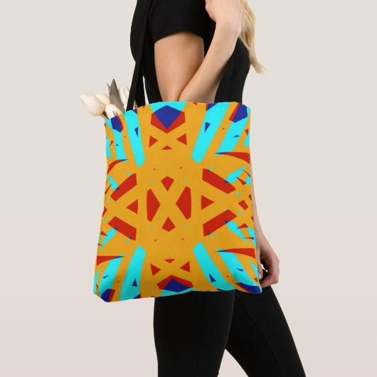 Yellow Turquoise Blau Geometrisches Kreuz Art Déco Tasche (Von Nahem)