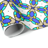 Yellow Turquoise Blue Cream Geometric Muster Geschenkpapier (Rolleneckpunkt)