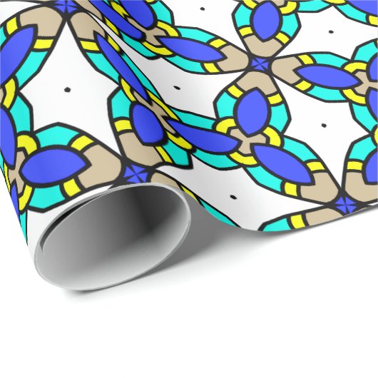 Yellow Turquoise Blue Cream Geometric Muster Geschenkpapier (Rolleneckpunkt)