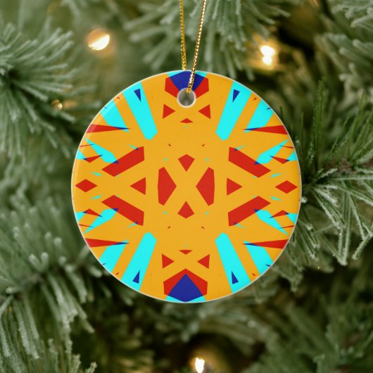 Yellow Turquoise Blue Geometric Art Deco Keramik Ornament (Baum)
