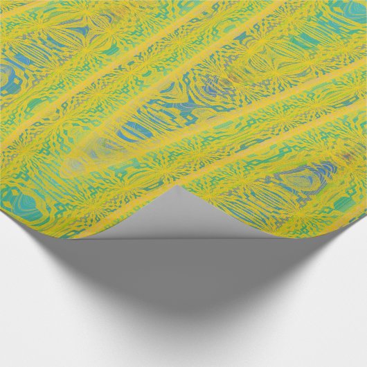 Yellow Turquoise Blue Modern Geometric Wave Geschenkpapier (Ecke)