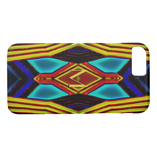 Yellow Turquoise Blue Red Monogram Case-Mate iPhone Hülle (Rückseite (Horizontal))