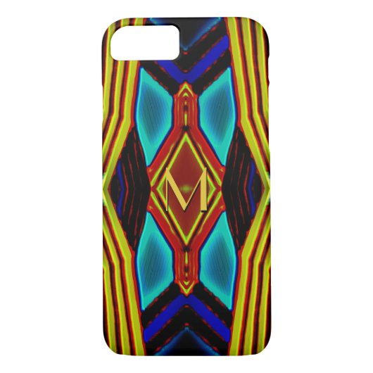 Yellow Turquoise Blue Red Monogram Case-Mate iPhone Hülle (Rückseite)