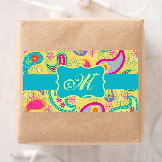 Yellow Turquoise Modern Pasley Pattern Monogram (Insitu)