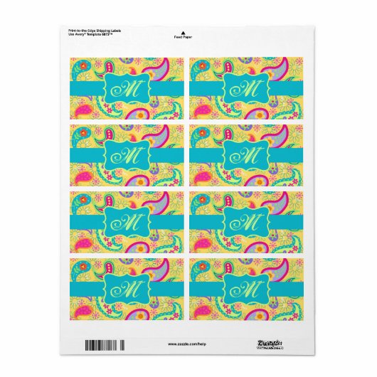 Yellow Turquoise Modern Pasley Pattern Monogram (Vorne)