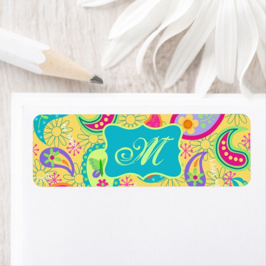 Yellow Turquoise Modern Pasley Pattern Monogram (Insitu)
