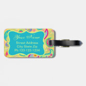 Yellow Turquoise Modern Pasley Pattern Monogram Gepäckanhänger (Rückseite horizontal)