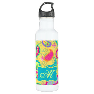 Yellow Turquoise Modern Pasley Pattern Monogram Trinkflasche