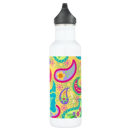 Yellow Turquoise Modern Pasley Pattern Monogram Trinkflasche (Rechts)