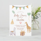 Yellow Turquoise Niedlich Watercolor Babydusche Einladung (Stehend Vorderseite)