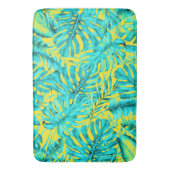 Yellow & Turquoise Tropical Palm Blätter Island Badematte (Vorderseite Vertikal)