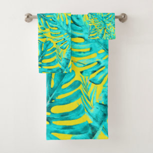 Yellow & Turquoise Tropical Palm Blätter Island Badhandtuch Set