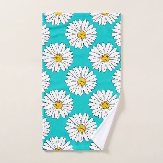 Yellow Turquoise White Daisy Pattern Badhandtuch Set (Handtuch)