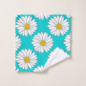 Yellow Turquoise White Daisy Pattern Badhandtuch Set (Waschlappen)