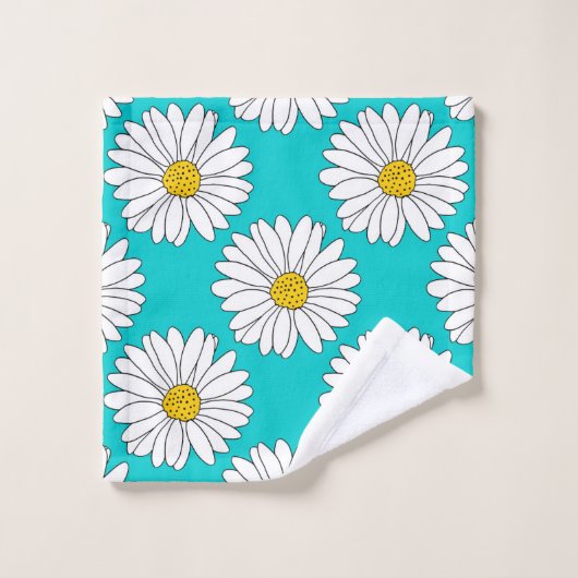 Yellow Turquoise White Daisy Pattern Badhandtuch Set (Waschlappen)