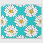 Yellow Turquoise White Daisy Pattern Geschenkpapier (Flach)