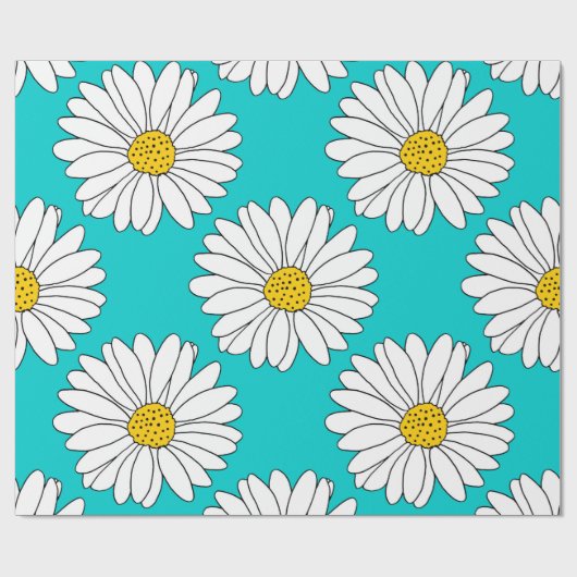 Yellow Turquoise White Daisy Pattern Geschenkpapier (Flach)