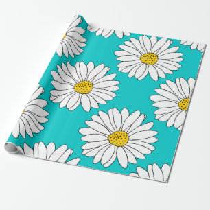 Yellow Turquoise White Daisy Pattern Geschenkpapier