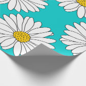 Yellow Turquoise White Daisy Pattern Geschenkpapier (Ecke)