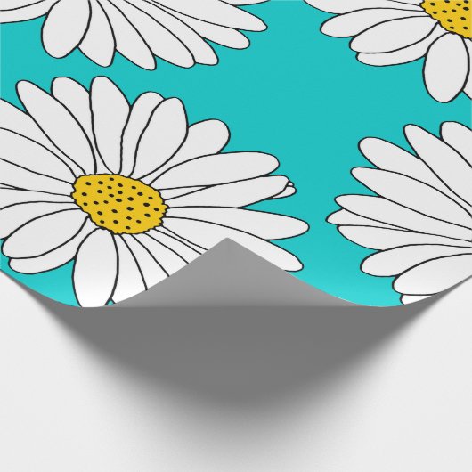 Yellow Turquoise White Daisy Pattern Geschenkpapier (Ecke)