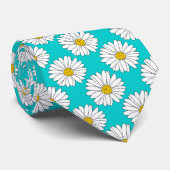 Yellow Turquoise White Daisy Pattern Krawatte (Gerollt)