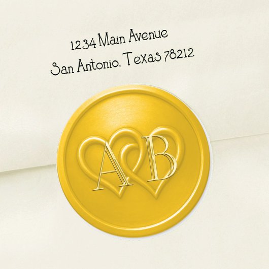 Yellow Two Hearts Intertwined Monogram Wedding Runder Aufkleber