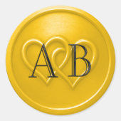 Yellow Two Hearts Intertwined Wedding Black  Runder Aufkleber (Vorderseite)