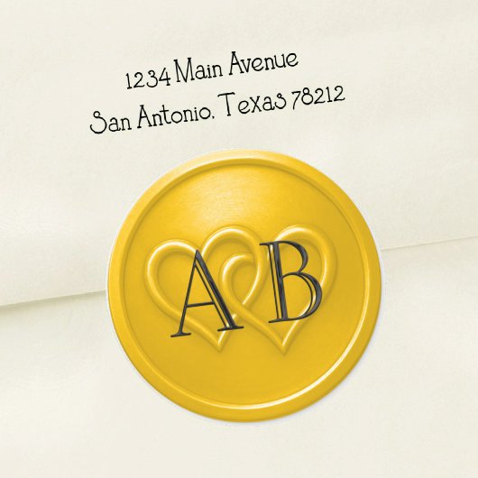 Yellow Two Hearts Intertwined Wedding Black  Runder Aufkleber