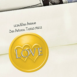 Yellow Two Hearts Intertwined Wedding Runder Aufkleber