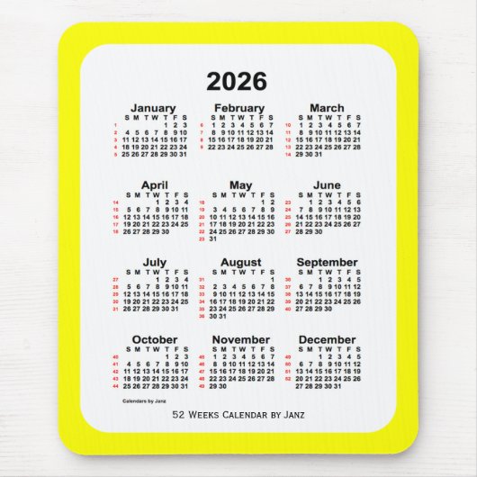 Yellow Two Tone 52 Week Calendar von Janz 2026 Mousepad (Vorne)