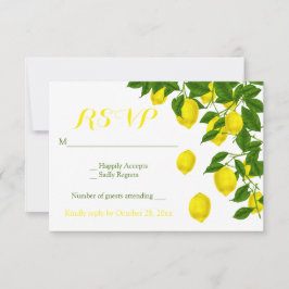 Yellow UAWG Watercolor Lemons Green Wedding RSVP Karte