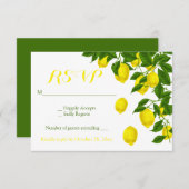 Yellow UAWG Watercolor Lemons Green Wedding RSVP Karte (Vorne/Hinten)